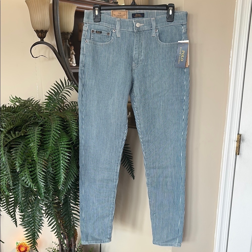 Brand New Polo Ralph Lauren The Tompkin Skinny Jeans Railroad Stripe Flat Front